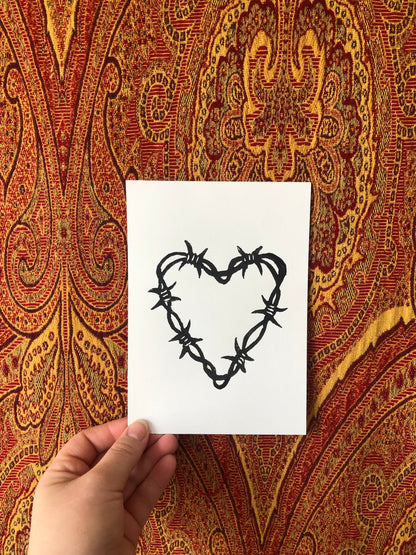 Barbed Wire Heart ~ Hand Printed